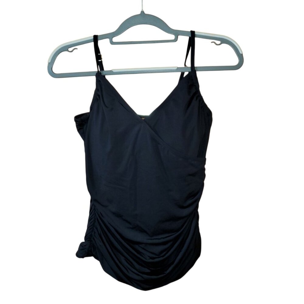 Garnett Hill Black V-neck Padded Ruching Tankini Top Size 10